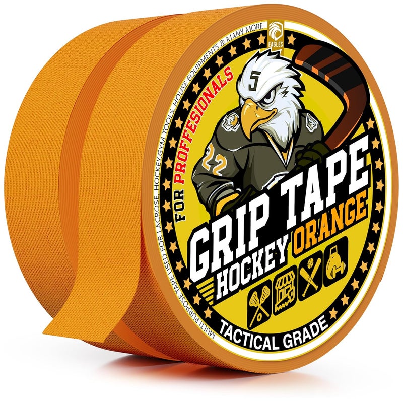 Eagle's Hockey Tape Multipurpose Cloth Tape Roll for Lacrosse Baseball & Softball Bats, Rackets, Pullup Bars, Gardening Tools, Easy Tear Over Grip - Multi Sport Handle Tape - Sports Gift (Orange) - Image 1